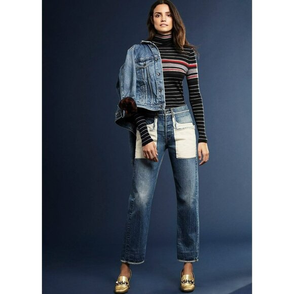 NWT Helmut Lang Inside Out Oversized Boyfriend Jeans Blue Denim White Pockets - Picture 1 of 14